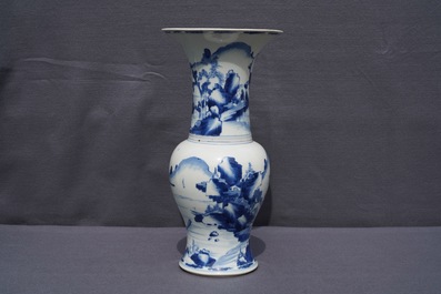 A Chinese blue and white yenyen vase with figures in a landscape, Kangxi